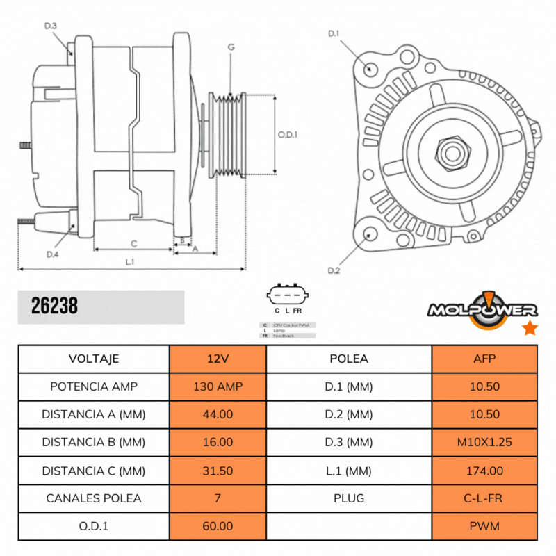 ALTERNADOR HYUNDAI H1 CARGO 2.5 STAREX 2.5 H300 12V 130AMP 7PK TIPO VALEO