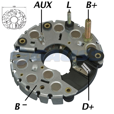 RECTIFICADOR MB MERCEDES BENZ VOLVO BMW VW VOLKSWAGEN 115AMP 8X50A M8X50 M5X45TRIDIODO 123MM (GA021 GA029) TIPO BOSCH