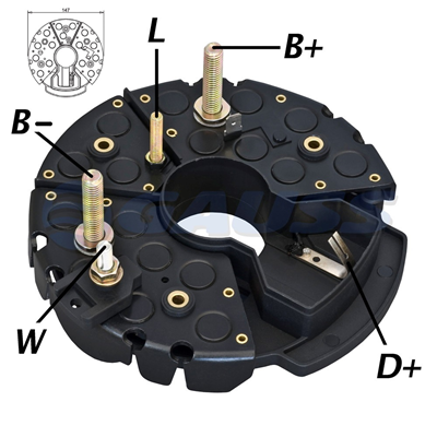 RECTIFICADOR MB MERCEDES BENZ IVECO RENAULT SCANIA VOLVO 140AMP 12X50A 3X35A TRIDIODO (GA041 GA042 GA043) TIPO BOSCH