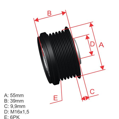 POLEA RUEDA LIBRE HIUNDAI IX35 SANTAFE 2.0 TUCSON 2.0 KIA SORENTO 2.0 SPORTAGE 2.0 6X16 373222F000 96.012.07 5593