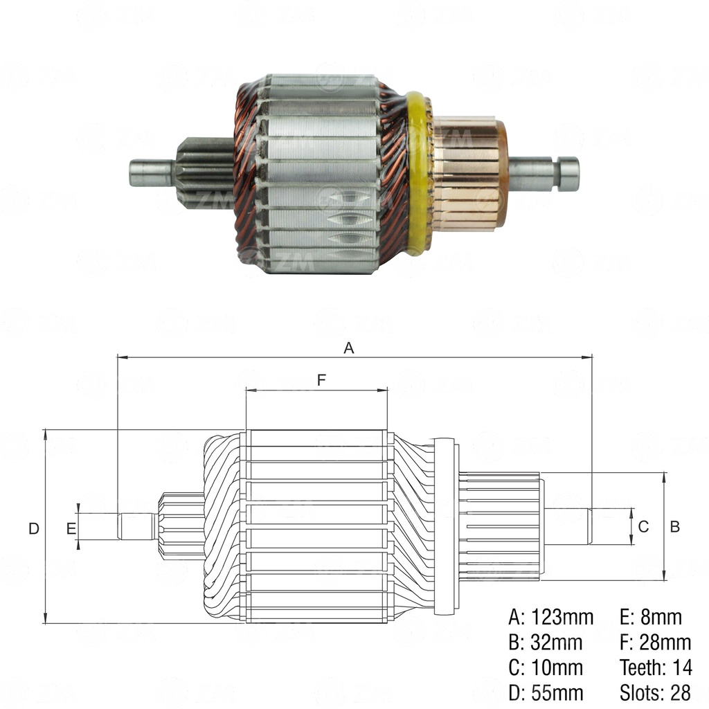 INDUCIDO ARRANQUE MERCEDEZ BENZ SPRINTER-SSANYIONG 123MM  14 ESTRIAS TIPO BOSCH
